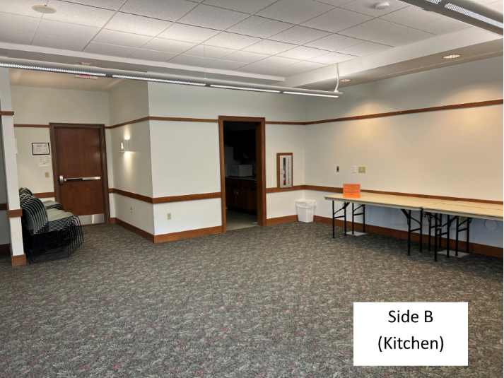 Photo of Community Meeting Room Side B with door to kitchen shown