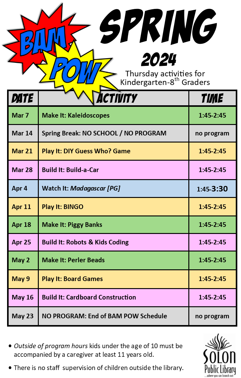 Spring BAM POW Schedule of Programs